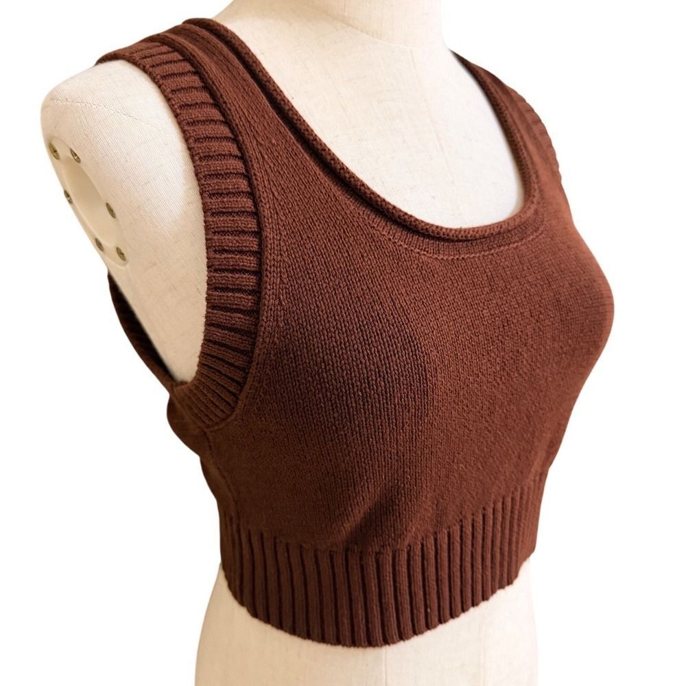 Reformation Women's Knit Cropped Top Brown Scoop Neck Organic Cotton Size Small - Picture 2 of 6